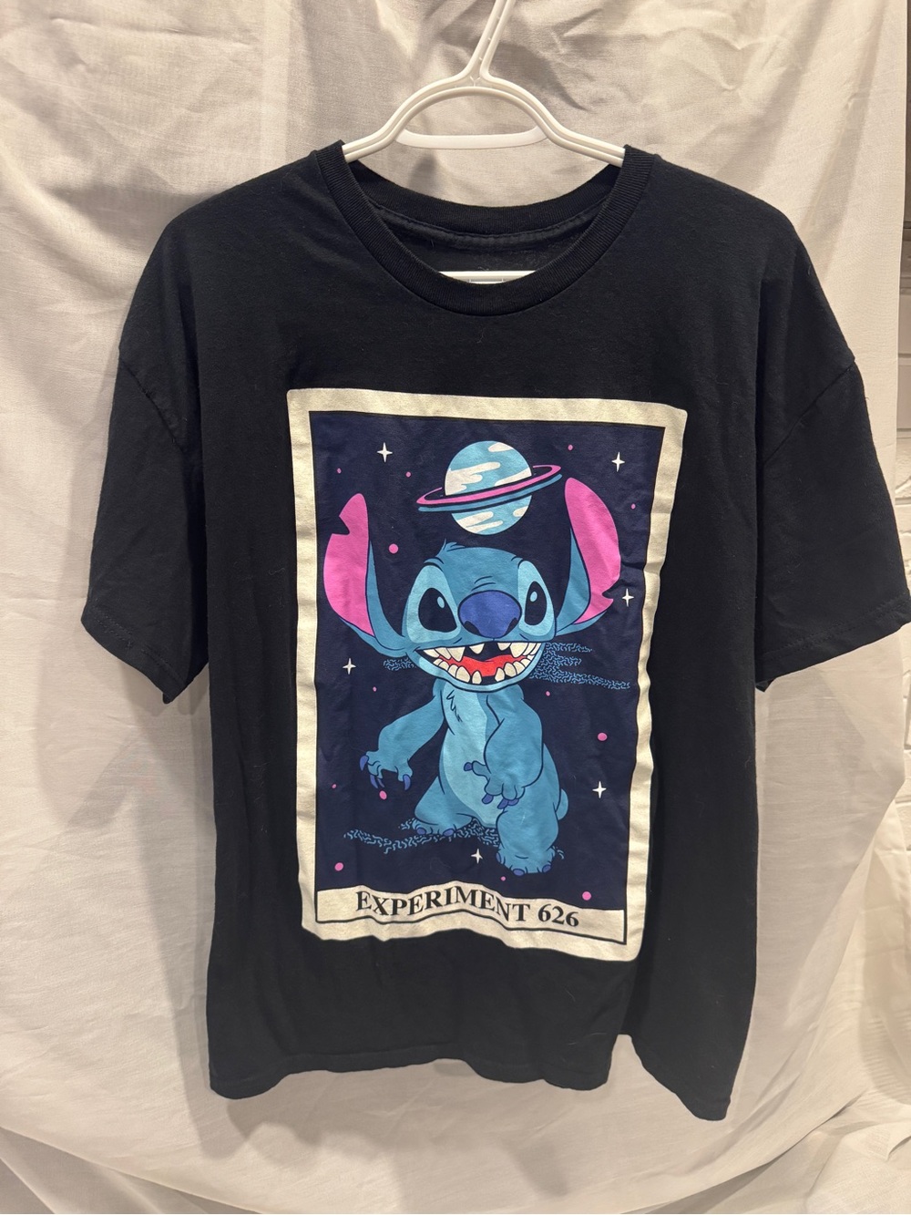 Disney Black Graphic Tee with Blue & Pink Stitch - Experiment 626